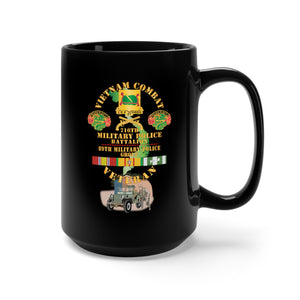 Black Mug 15oz - Vietnam Combat Vet - 716th MP Bn, 89th MP Group w DUI - BR w MP Patrol Jeep w VN SVC X 300