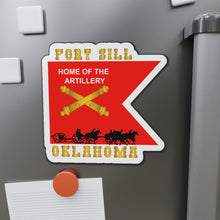 Load image into Gallery viewer, Die-Cut Magnets - Army - Fort SIll, Home of Artillery Guidon w Cassion - Black X 300
