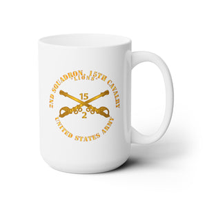 White Ceramic Mug 15oz - Army -  2nd Squadron, 15th Cavalry - Lions w Br