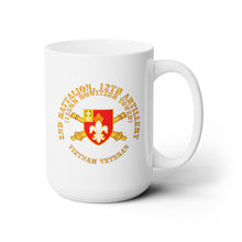 Load image into Gallery viewer, White Ceramic Mug 15oz - Army - 2nd Bn 12th Artillery - 155MM Towed - Vietnam Vet w DUI w Branch
