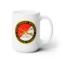 Load image into Gallery viewer, White Ceramic Mug 15oz - Army - G Troop, 15th Cavalry Regiment -  Vietnam Veteran w Cav Branch
