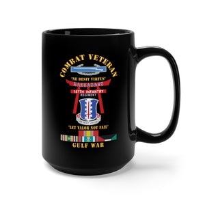 Black Mug 15oz - Army - Combat Veteran - 187th Infantry Regiment - Torii, Rakkasans, Let Valor Not Fail, English, Latin w CIB w GULF SVC X 300