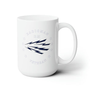 White Ceramic Mug 15oz - Navy - Radioman - RM - Veteran wo Bkgnd - White