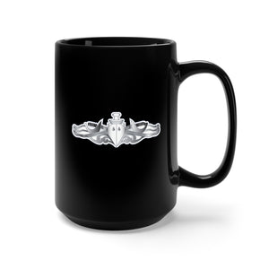 Black Mug 15oz - Navy - Surface Warfare Badge - Silver wo Txt X 300