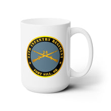 Load image into Gallery viewer, White Ceramic Mug 15oz - Army - 24th Infantry Regiment - Fort Sill, OK w Inf Branch
