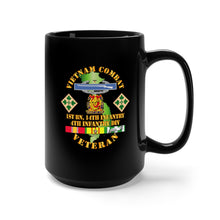 Load image into Gallery viewer, Black Mug 15oz - Vietnam Combat Infantry Veteran w 1st Bn 14th Inf - 4th ID SSI
