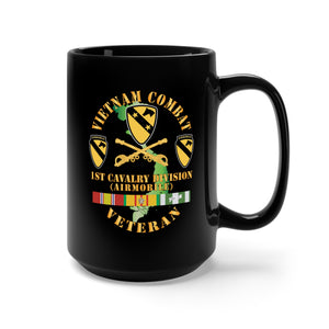 Black Mug 15oz - Vietnam Combat Veteran w 1st Cav DUI X 300