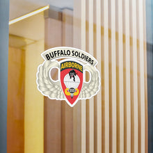 Load image into Gallery viewer, Kiss-Cut Vinyl Decals - Army - Airborne Badge - 555th Parachute Infantry Bn - SSI w  Buffalo Soldiers Tab X 300
