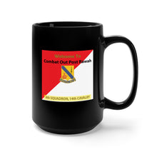 Load image into Gallery viewer, Black Mug 15oz - Army - 4th Squadron, 14th Cavalry Regiment - Welcome to COP Rawah X 300
