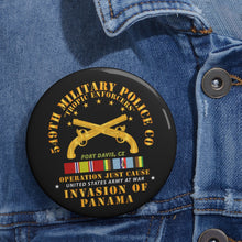 Load image into Gallery viewer, Custom Pin Buttons - Just Cause - 549th Military Police Co - Ft Davis, CZ w Svc Ribbons
