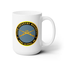 Load image into Gallery viewer, White Ceramic Mug 15oz - Army - 24th Infantry Regiment - Fort Supply, OK w Inf Branch
