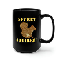Load image into Gallery viewer, Black Coffee Mug 15oz - Emblem - Secret Squirrel with text
