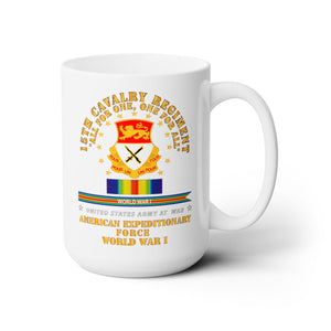 White Ceramic Mug 15oz - Army - 15th Cavalry Regiment - All for One - AEF  w SVC WWI