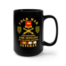 Load image into Gallery viewer, Black Mug 15oz - Army - Cold War  Vet - 2nd Bn 33rd Artillery - 1st Inf Div SSI - V2
