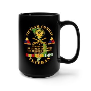 Black Mug 15oz - Vietnam Combat Veteran - 2nd Squadron, 1st Cav Regt - 2nd Armor Div