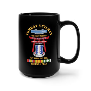 Black Mug 15oz - Army - Combat Veteran - 187th Infantry Regiment - Torii, Rakkasans, Let Valor Not Fail, English, Latin w CIB w VN SVC X 300