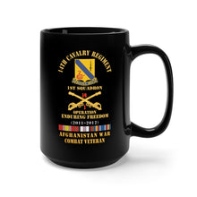 Load image into Gallery viewer, Black Mug 15oz - Army - 14th Cavalry Regiment w Cav Br - 1st Squadron - OEF - 2011-2012 - Red Txt Cbt Vet w AFGHAN SVC X 300
