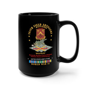 Black Mug 15oz - 284th Field Artillery Battalion - DUI w Br - Helpmate - 105MM Gun - Crew - EUR SVC WWII X 300