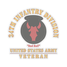 Load image into Gallery viewer, Kiss - Cut Stickers - Army - SSI - 34th Infantry Division - Red Bull - US Army Veteran X 300
