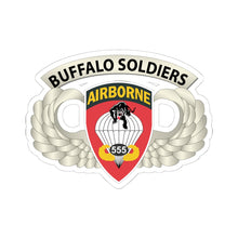 Load image into Gallery viewer, Kiss-Cut Stickers - Army - Airborne Badge - 555th Parachute Infantry Bn - SSI w  Buffalo Soldiers Tab X 300
