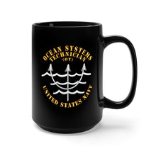 Load image into Gallery viewer, Black Mug 15oz - Navy - Rate - Ocean Systems Technician X 300
