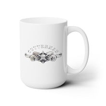 Load image into Gallery viewer, White Ceramic Mug 15oz - USCG - Cutterman Badge - Enlisted  - Silver w Top Txt
