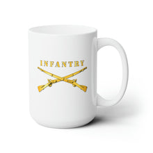 Load image into Gallery viewer, White Ceramic Mug 15oz - Army - Infantry Br - Crossed Rifles w  Gradient Outline
