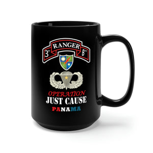 Black Mug 15oz - Army - 3rd Rgr Bn  with DUI - Basic Airborne w Combat Jump Star w Opn Just Cause Txt X 300