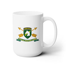Load image into Gallery viewer, White Ceramic Mug 15oz - Army -1st Special Operations Command (SOCOM) - SSI w Br - Ribbon X 300
