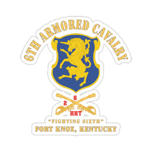 Load image into Gallery viewer, Kiss-Cut Stickers - 6th Armored Cavalry Regiment Patch with Cavalry Branch,  Ft Knox Kentucky - Red Text on Branch
