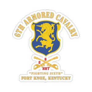 Kiss-Cut Stickers - 6th Armored Cavalry Regiment Patch with Cavalry Branch,  Ft Knox Kentucky - Red Text on Branch