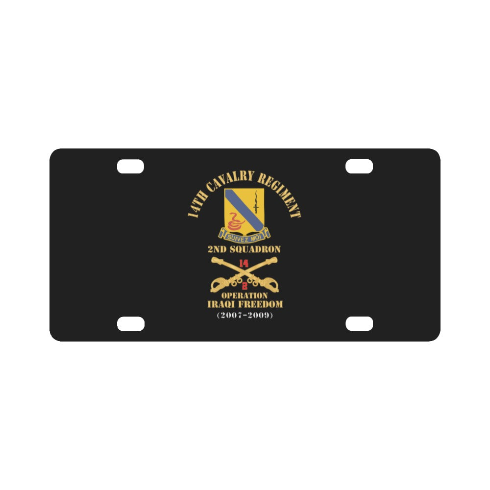 Army - 14th Cavalry Regiment w Cav Br - 2nd Squadron - Operation Iraqi Freedom - 2007–2009 - Red Txt Classic License Plate