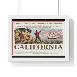 Premium Framed Horizontal Poster -  Set Sail for CALIFORNIA - California Gold