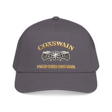 Load image into Gallery viewer, Mid Profile Baseball Cap - USCG - Coxswain w txt - Gold - 3D - Enhanced
