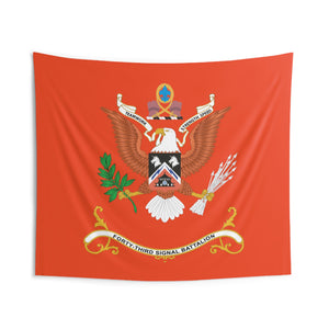 Indoor Wall Tapestries - 43rd Signal Battalion - TEAMWORK STRENGTH SPEED, Battalion Colors Tapestry