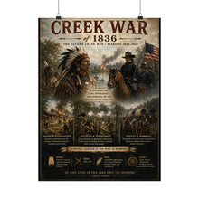 Load image into Gallery viewer, Creek War (1836) Tribute Matte Poster - "A Struggle for Land, Sovereignty and Survival on the Southeastern Frontier"
