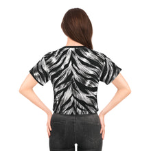 Load image into Gallery viewer, All-Over Print Beach &amp; Festival Crop Tee - Swirling zebra stripes with metallic sheen
