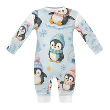 Load image into Gallery viewer, DTG 190gsm Cotton Long Sleeve Baby Romper(All-Over Printing) - Penguin Winter Wonderland

