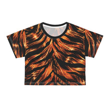 Load image into Gallery viewer, All-Over Print Beach &amp; Festival Crop Tee - Fiery orange tiger-stripe
