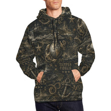 Load image into Gallery viewer, AOP Hoodie - Distressed USMC Nautical Emblem Pattern Men's All Over Print Hoodie (USA Size)
