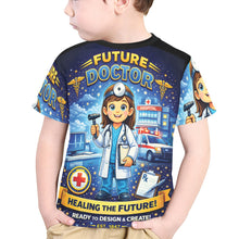 Load image into Gallery viewer, Little Kids' All Over Print Crew Neck T-Shirt - Young Patriot - Future Doctor - Female
