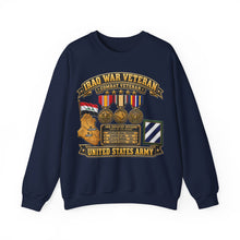 Load image into Gallery viewer, Crewneck Sweatshirt - Army - Iraq War Veteran - Ribbon Bar - Map - SSI - 3rd Infantry Division - 3D - Enhanced
