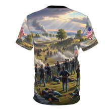 Load image into Gallery viewer, AOP Unisex Tee - Battle of Gettysburg with Crossed Flags and Musket
