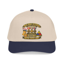 Load image into Gallery viewer, Mid Profile Baseball Cap - Army - Iraq War Veteran - Ribbon Bar - Map - SSI - 1st Armored Division - 3D - Enhanced
