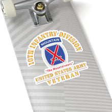Load image into Gallery viewer, Kiss - Cut Stickers - Army - DUI - 10th Infantry Division - The Mountaineers - US Army Veteran X 300
