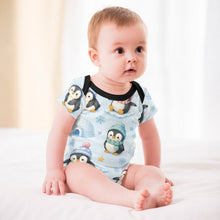 Load image into Gallery viewer, DTG 190gsm Cotton Short Sleeve Baby Romper(All-over Printing) - Penguin Winter Wonderland
