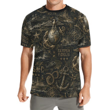 Load image into Gallery viewer, Distressed USMC Nautical Emblem Pattern Men's All Over Print Crew Neck T-Shirt
