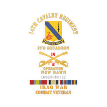 Load image into Gallery viewer, Kiss-Cut Vinyl Decals - Army - 14th Cavalry Regiment w Cav Br - 2nd Squadron - OND - 2010–2011 - Red Txt Cbt Vet w IRAQ SVC X 300
