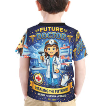 Load image into Gallery viewer, Little Kids' All Over Print Crew Neck T-Shirt - Young Patriot - Future Doctor - Female
