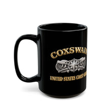 Load image into Gallery viewer, Black Mug  (15oz) - USCG - Coxswain w txt - Gold - 3D - Enhanced
